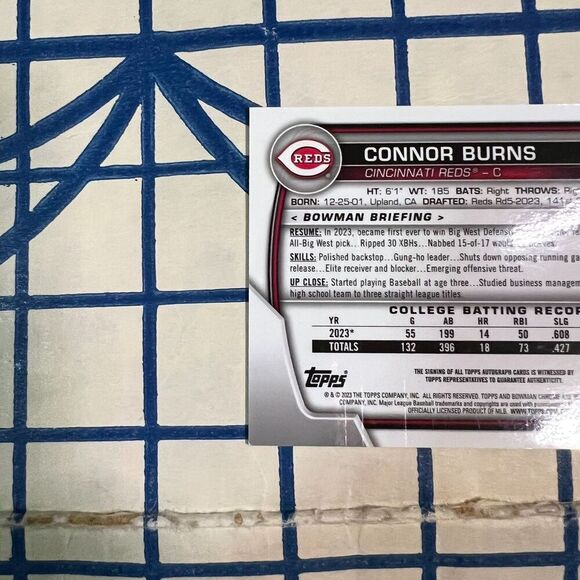 2023 Bowman Draft - Chrome Prospect Autographs Connor Burns #CDA-CB Blue Wave - Picture 7 of 8